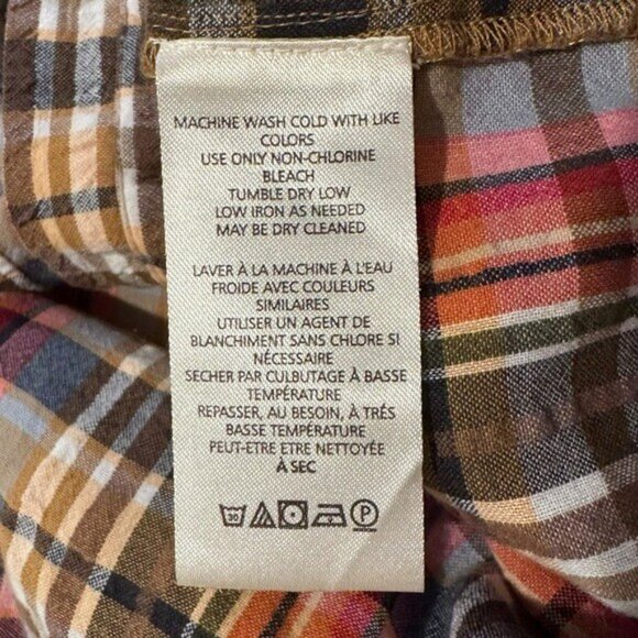 Anthropologie Pilcro XS Plaid Buttondown Blouse Long Sleeve Top Neck Tie Western - Picture 5 of 7